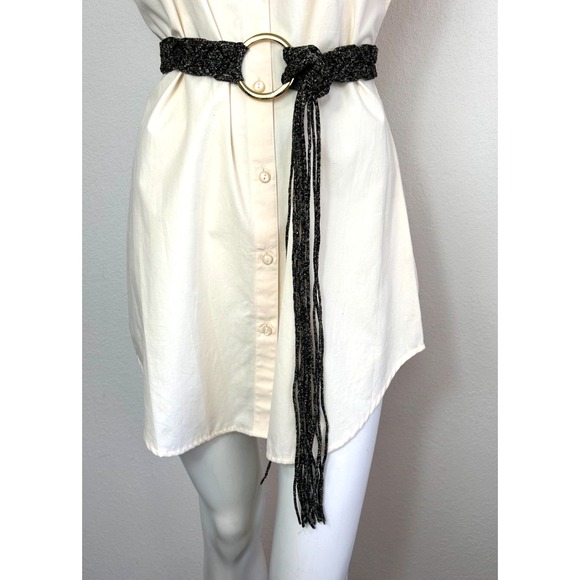 Vintage 70s Braided Yarn Metallic Gold Black Fringe End Gold Loop One Size Belt - Picture 1 of 4